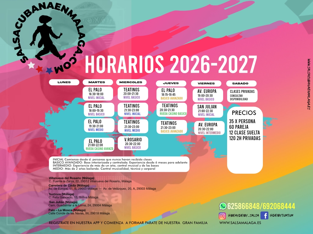 Horarios de clases de salsa cubana en Málaga 2023/2024